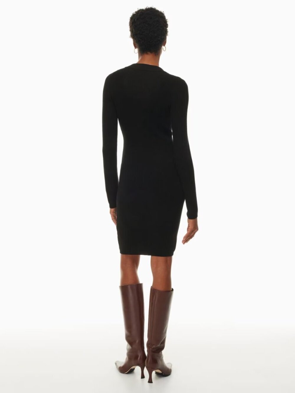 Aritzia WILFRED Cove Black Ribbed Knit V-Neck Long Sleeve Sweater Dress, Size XS - Picture 15 of 16